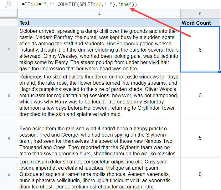 Formula to count words with or without specific words in it