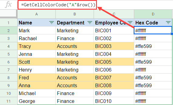 Formula to Filter Cells by Color in Google Sheets