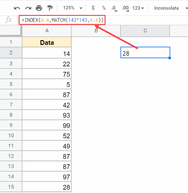 Formula to get the last number in the column