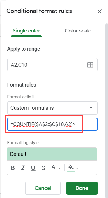 Formula to highlight duplicates in multiple columns