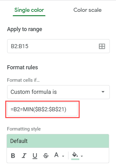 Formula to highlight the lowest value