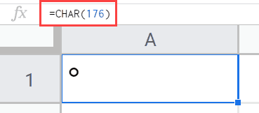 Formula to Insert Degree Symbol in Google Sheets