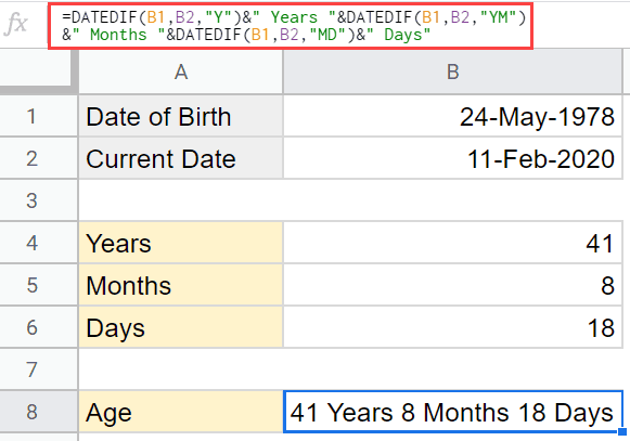 Full age in years months and days