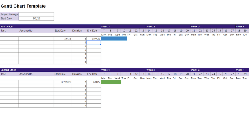 Gannt chart calendar