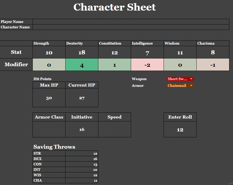 character sheet spreadsheet template in google sheets