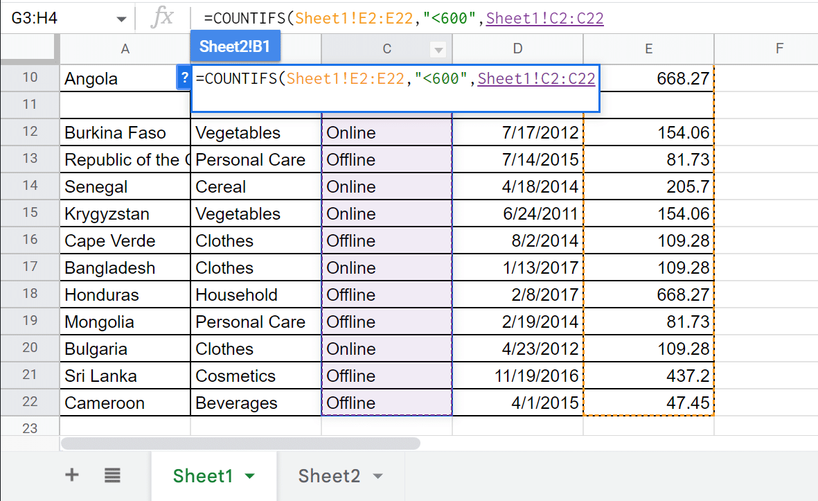 Go back to the sheet and select the second column