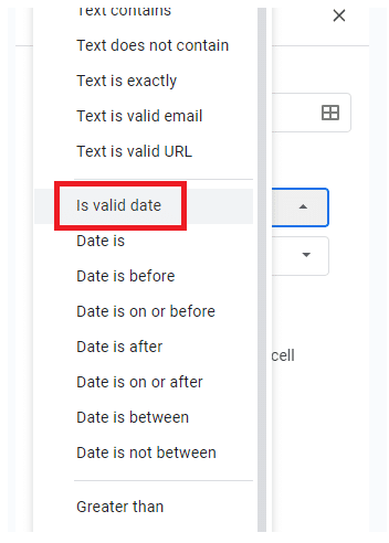 Go to Criteria and choose “Is valid date”