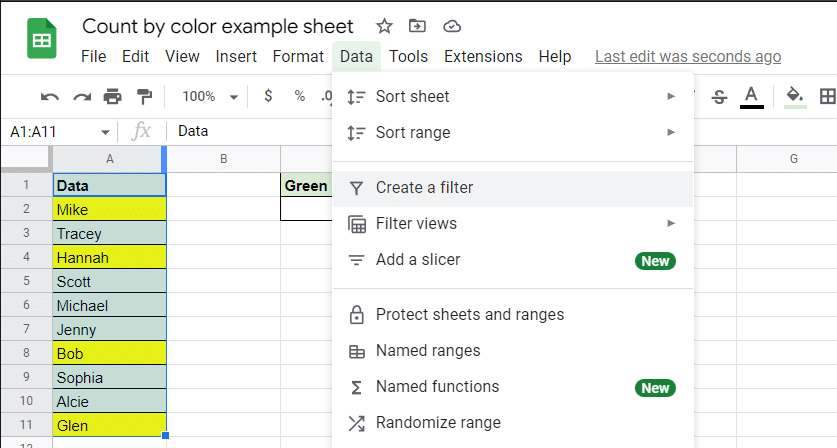 Go to Data > Create a Filter.