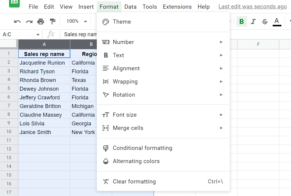 Go to Format> Conditional formatting