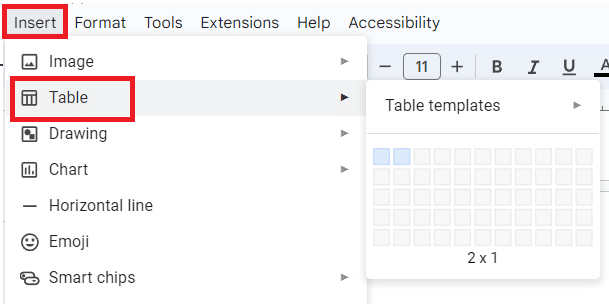 go to Insert > Table and choose to rows