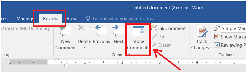 Go to the Word toolbar and click Review then select Show Comments.