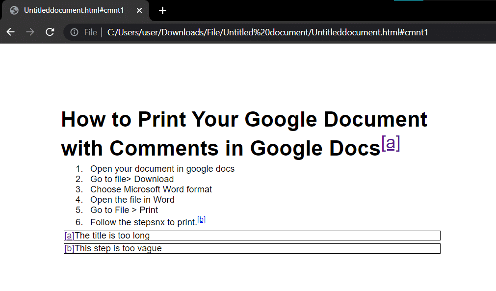 Google docs converted to a webpage