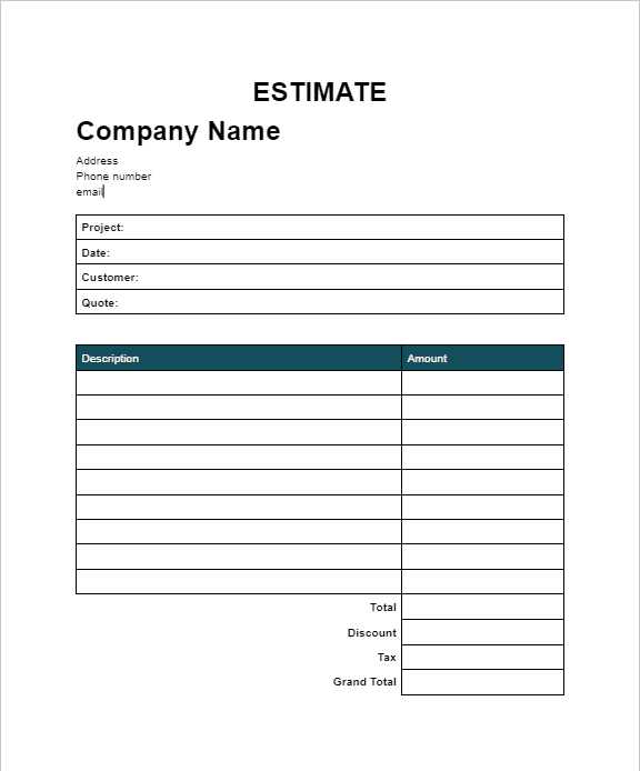 Google Docs Estimate Template 1