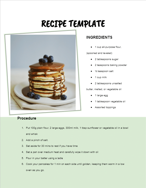 Google Docs Recipe Template