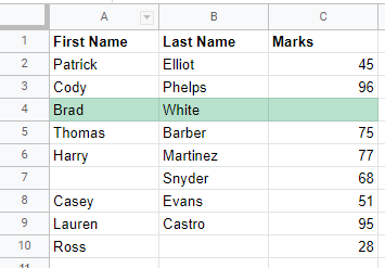 google sheets highlight rows based on cell