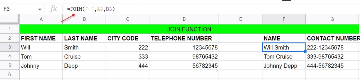 Google Sheets Join Function results