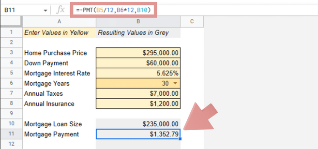 Google Sheets Mortgage Calculator monthly payments