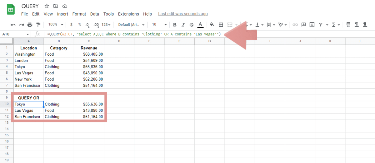 Google Sheets QUERY Multiple Criteria with the OR Operator