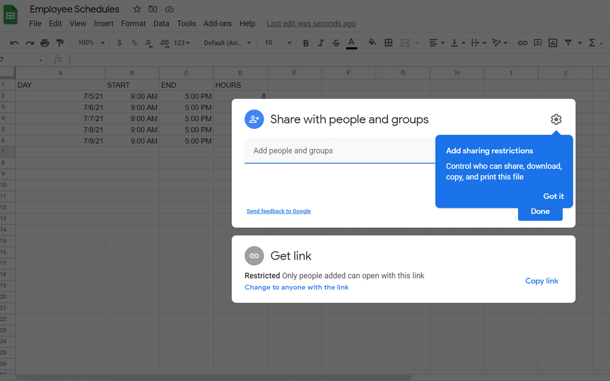 google sheets share only one tab