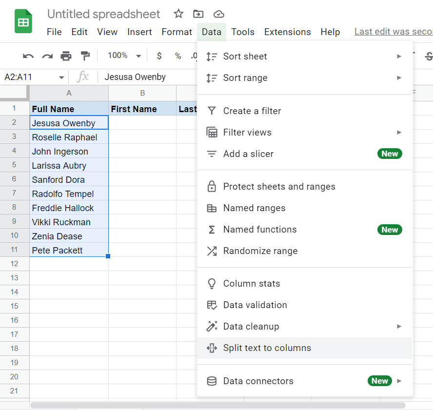 Google Sheets split text to columns