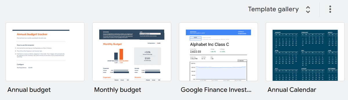 Google sheets template gallery