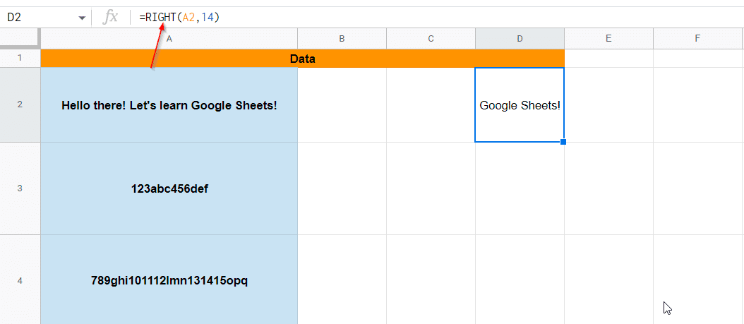 Google Spreadsheet substring extraction with the RIGHT function