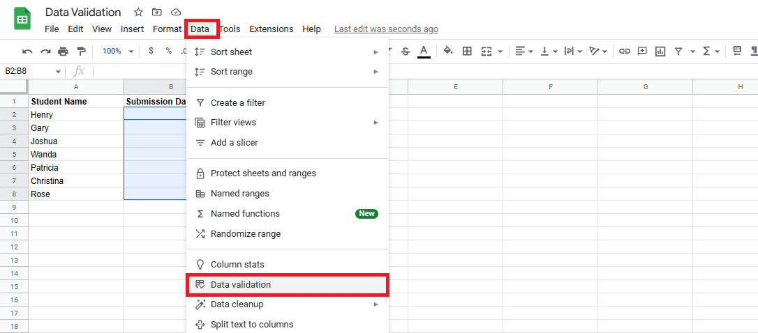 Head to Data > Data Validation