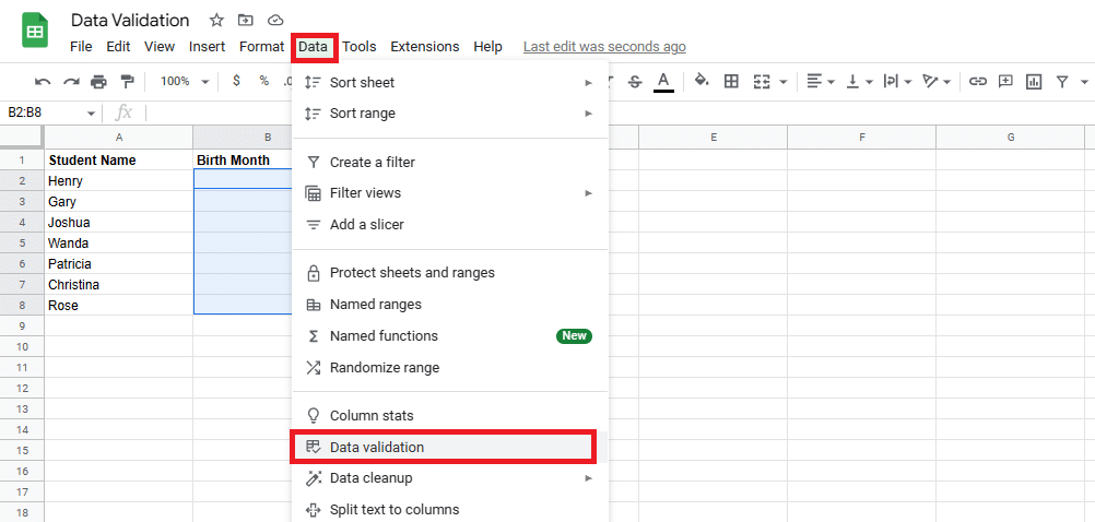 Head to Data > Data Validation