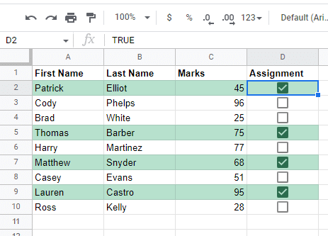 Highlight rows based on the data in a checkbox