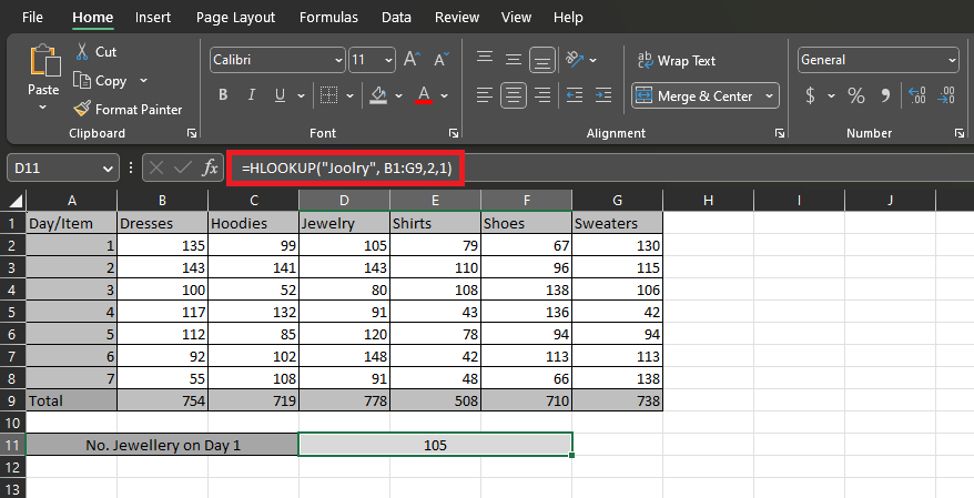 HLOOKUP in Excel with partial match