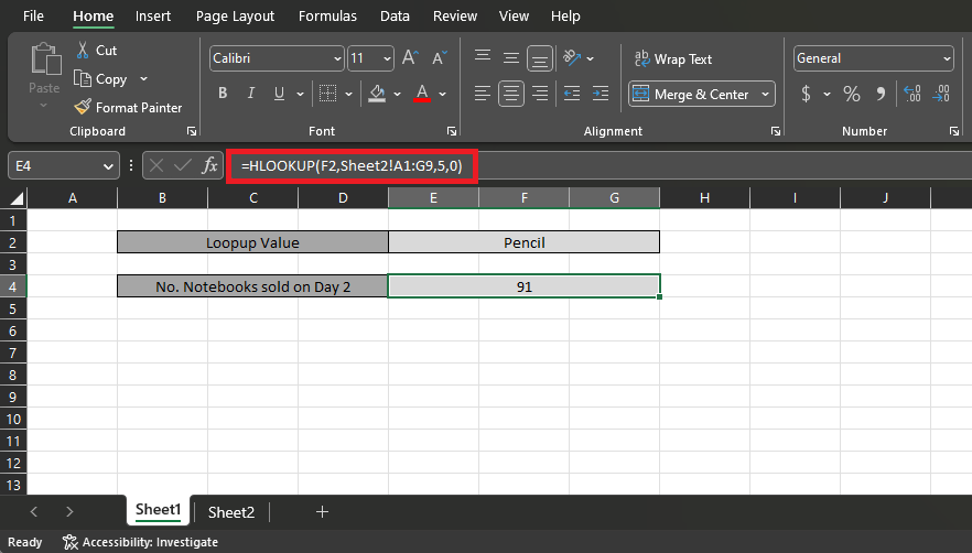 Hlookup in Excel with sheet names