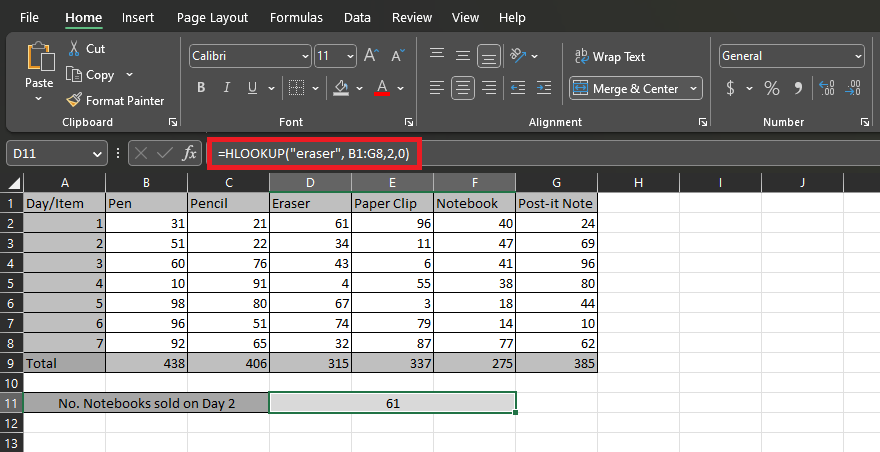 HLOOKUP with exact matches