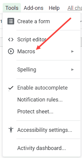 Hover the cursor over Macro option