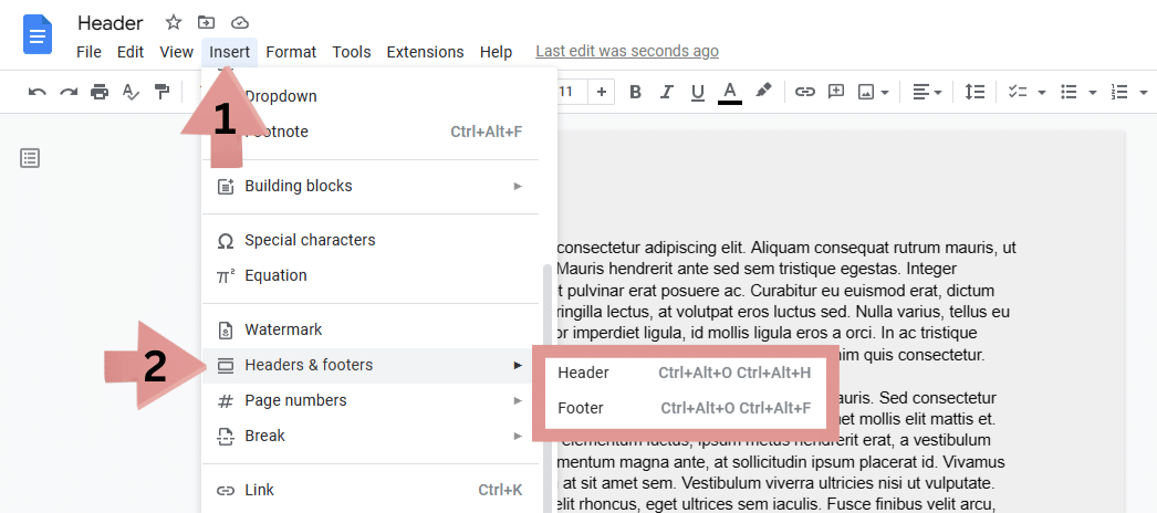 How to add a header in Google Docs