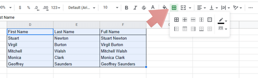 How to add borders to cells in Google Sheets