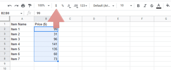 How to add currency symbols in Google Sheets