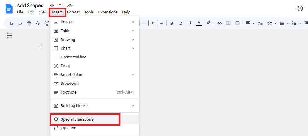 How to add shapes in Google Docs using special characters