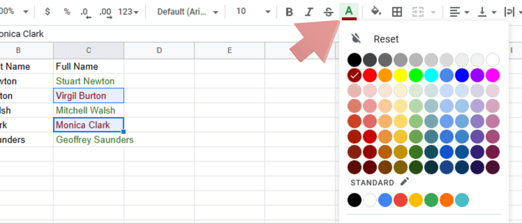 How to change font color in Google Sheets