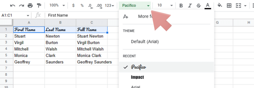 How to change font style in Google Sheets