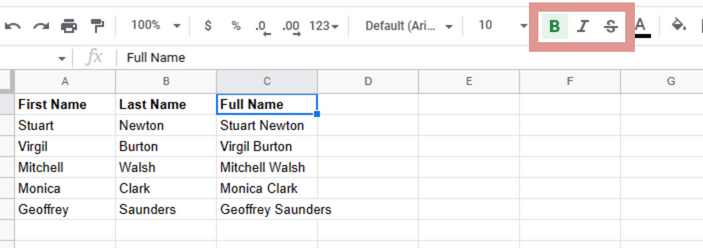 How to change typographical emphasis in Google Sheets