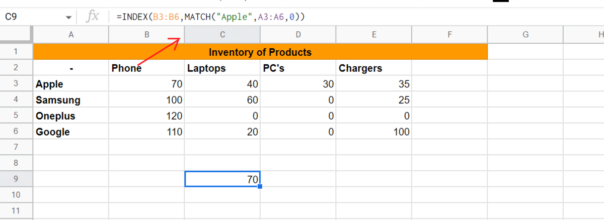 How to index match in Google Sheets