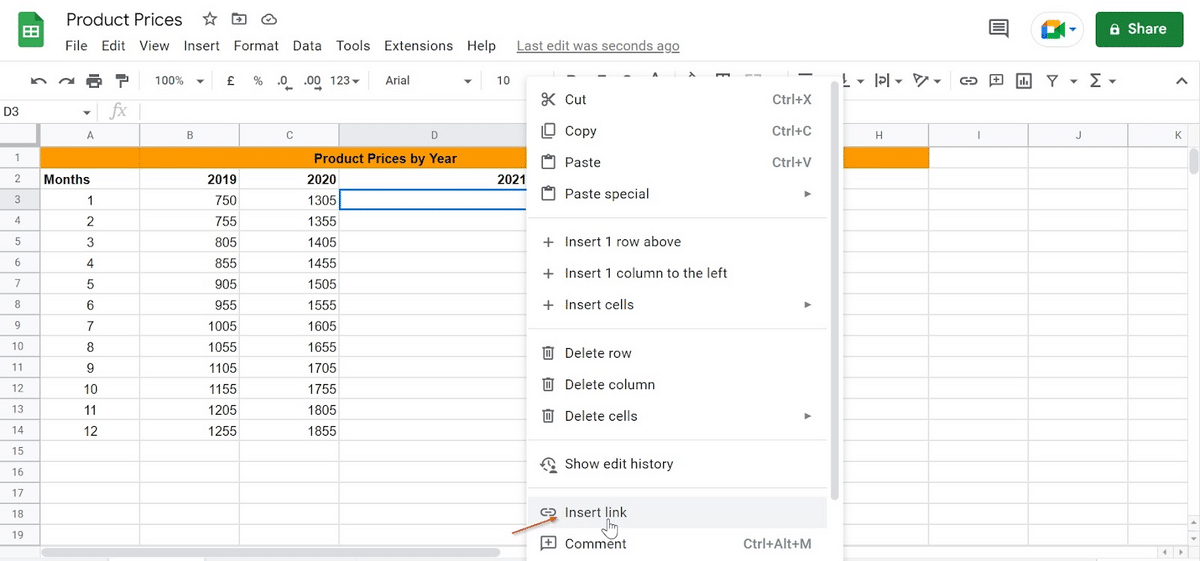 How to insert a link to another sheet