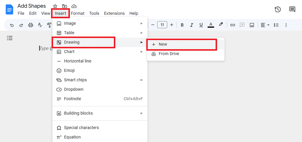 How to insert shapes in Google Docs