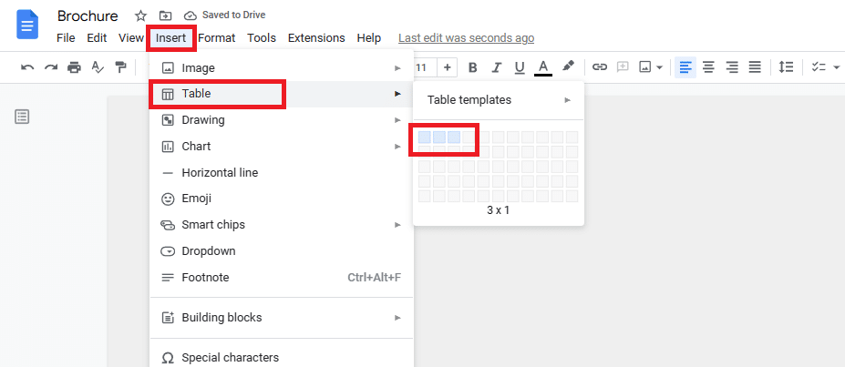 how to make a brochure on google docs with a table