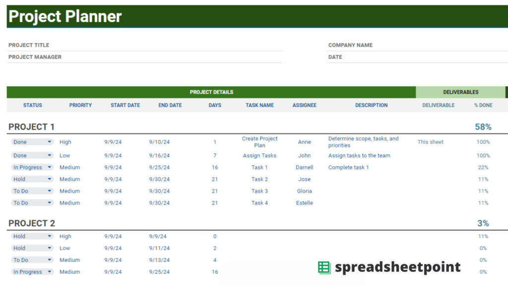 Here's my free project plan template for Google Sheets.