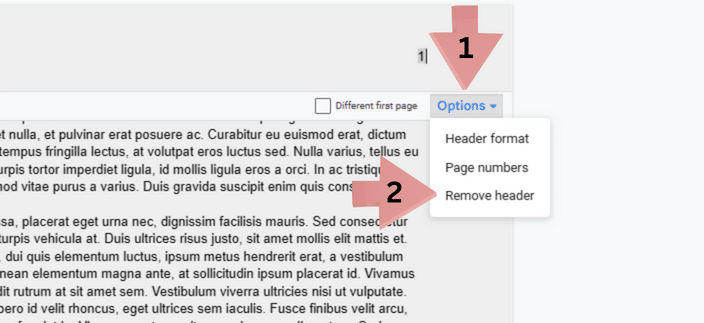 How to remove a header in Google Docs