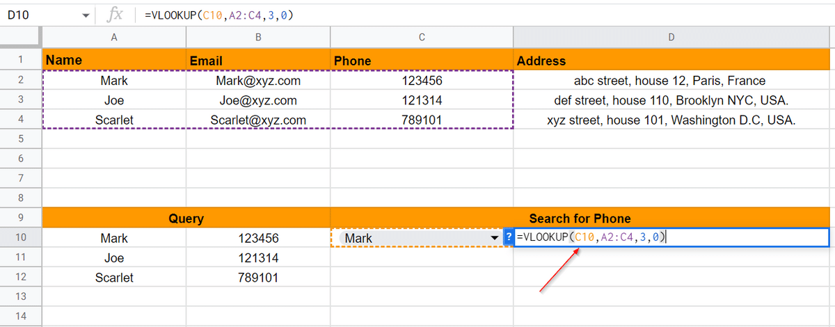 How to search a database with VLOOKUP