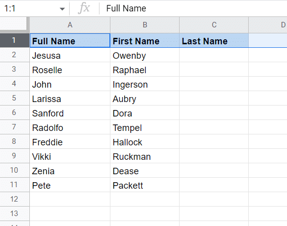 How to split first and last name in Google Sheets