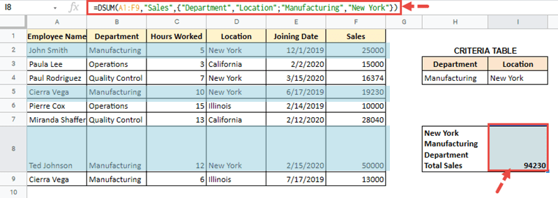 how to use dsum in excel