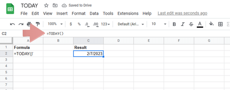 using the Google Sheets today date function